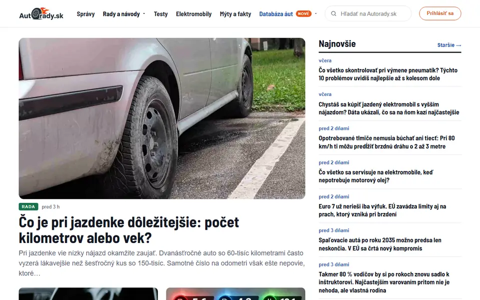 Titulná stránka webu Autorady.sk