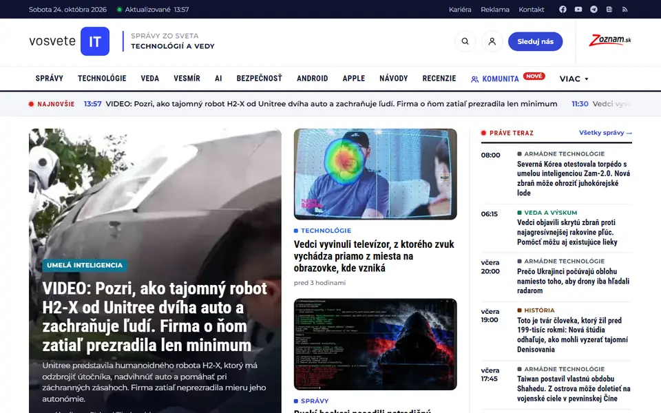 Titulná stránka webu Vosveteit.sk